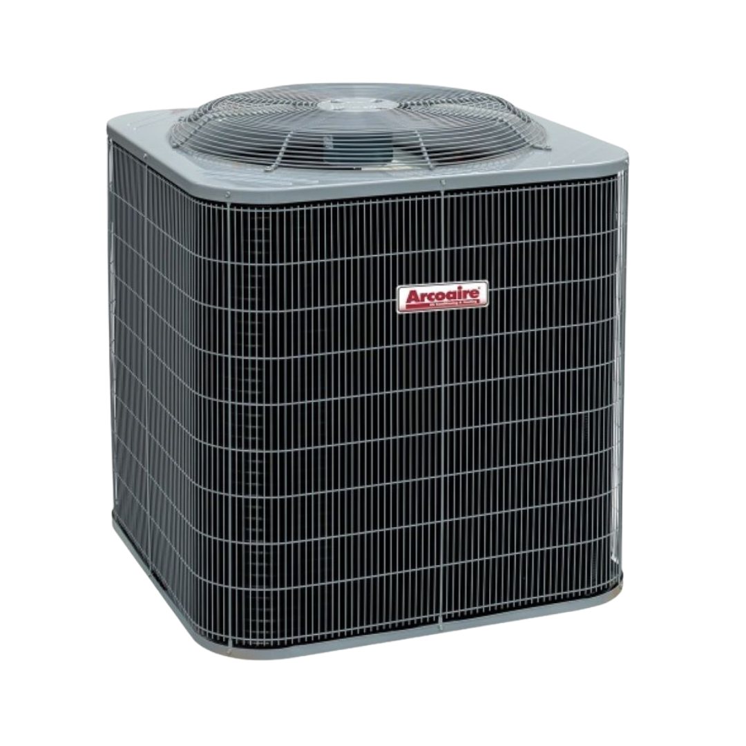An outdoor HVAC unit is shown. The brand is Arcoaire