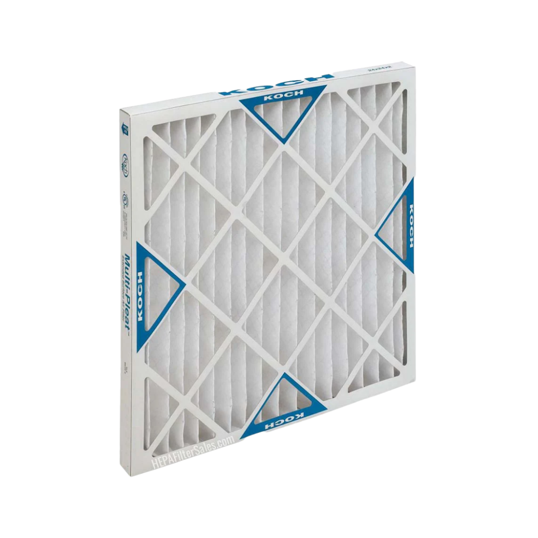 A multi pleated air filter is shown. The brand is Koch.