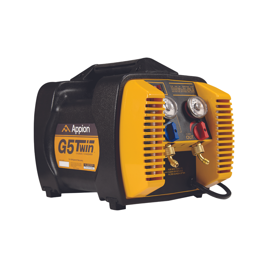 A portable refrigerant recovery unit is shown. The brand is Appion / NRP